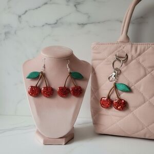 Cherries Earrings and Bag Charm Bundle